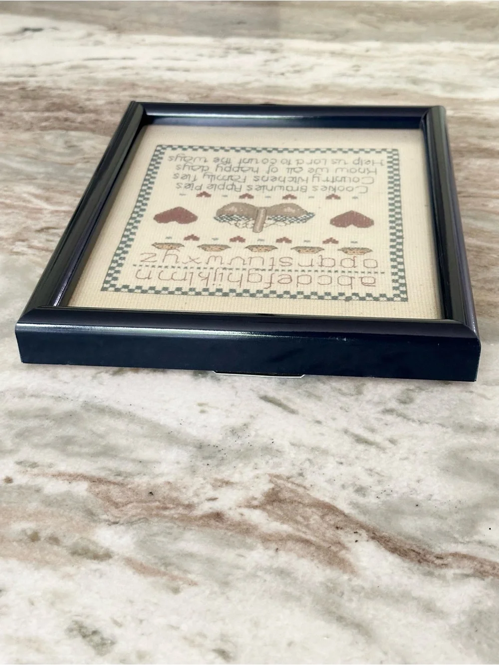 Vintage Cross Stitch 90s Framed Art -Country Kitchen /Cottage Decor /Grandmacore